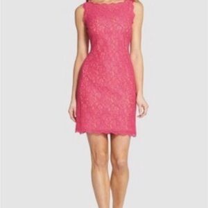 Adrianna Papell Hot Pink Lace Sheath Mini Dress